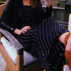 Navy blue and white stripped romper